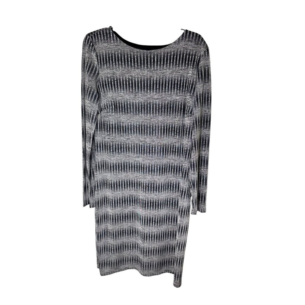 Soft Works large Womens Gray & Black Long Sleeve Patterned Dress officecore